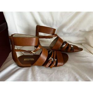 Michael Kors Flat Leather Gladiator Sandals Luggage Brown Sz 7